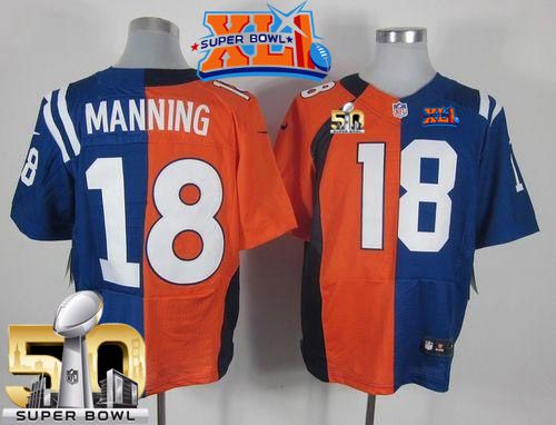 Nike Broncos #18 Peyton Manning Orange/Royal Blue Super Bowl XLI & Super Bowl 50 Men's Stitched NFL Elite Split Colts Jersey - Click Image to Close